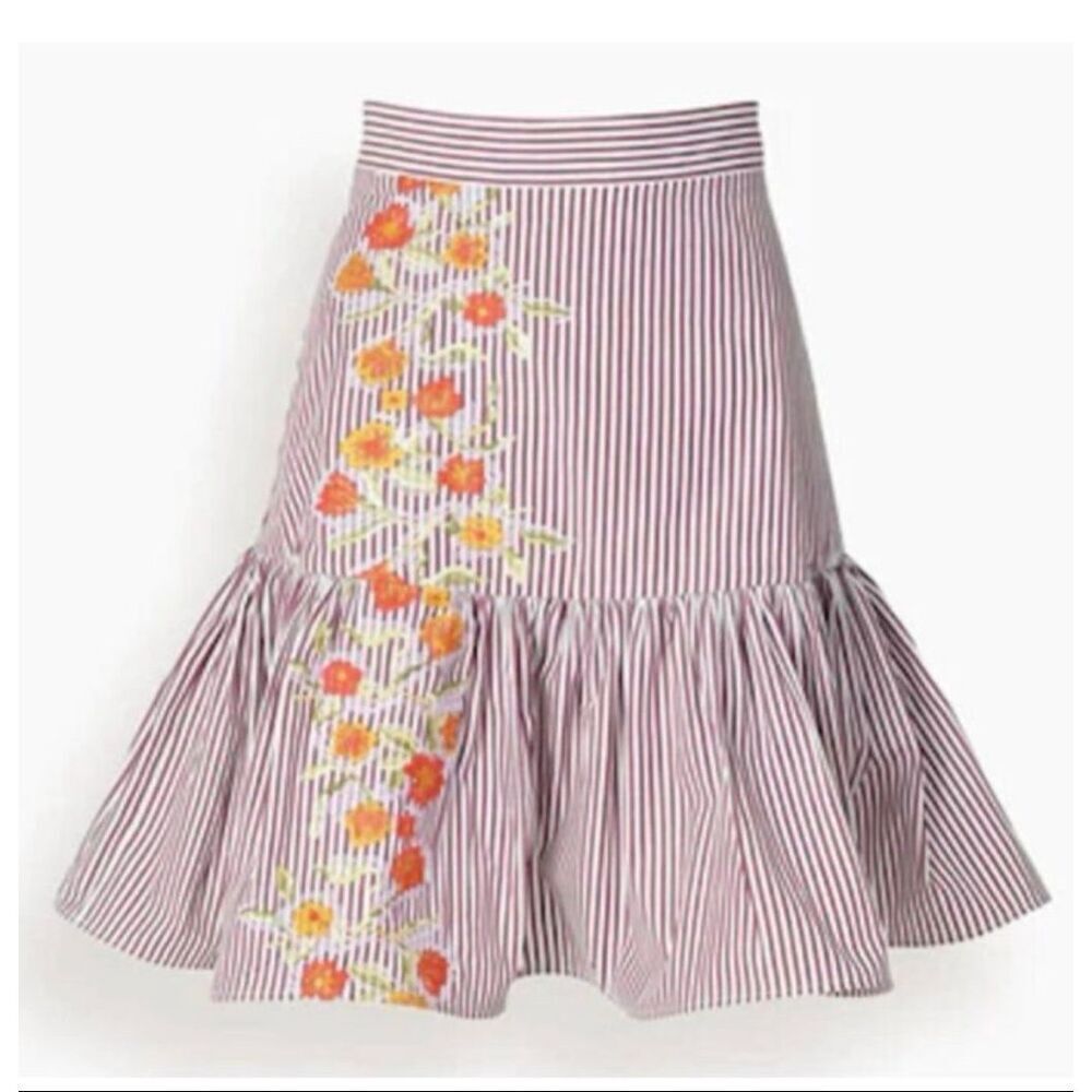 Silvia Tcherassi embroidered ruffle trim striped skirt size xs